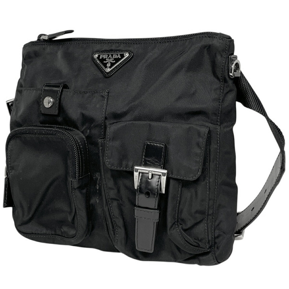 Prada Logo Plate Shoulder Bag Waist Body Bum Crossbody Belt Nero Black